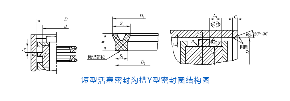 短型L1活塞密封溝槽Y型密封圈結構圖